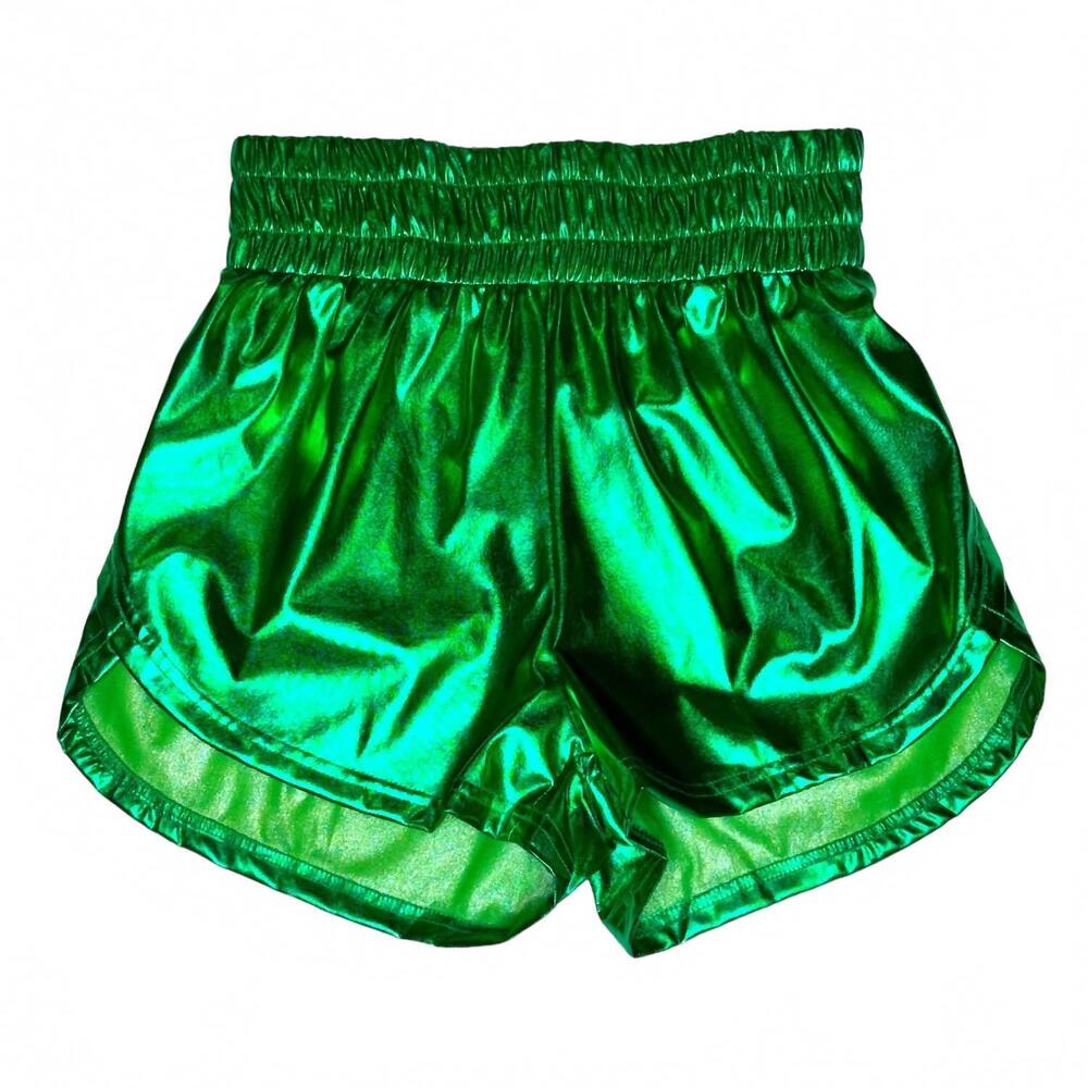 NEW BELLE CHER women's metallic athletic fit short in green